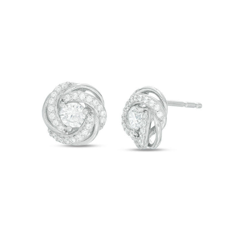 Main Image 1 of Cubic Zirconia Love Knot Stud Earrings in Sterling Silver