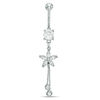 Thumbnail Image 1 of 014 Gauge Cubic Zirconia Flower Dangle Belly Button Ring in Stainless Steel