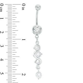 014 Gauge Cubic Zirconia Cascading Dangle Curved Belly Button Ring in Stainless Steel