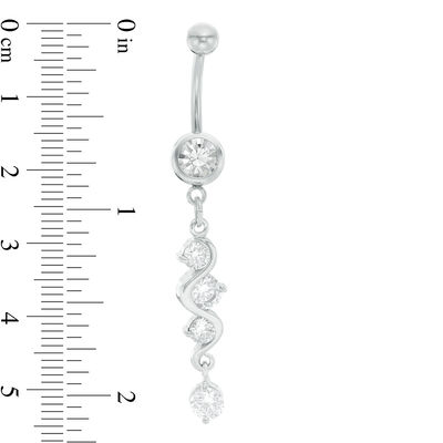 014 Gauge Cubic Zirconia Cascading Dangle Curved Belly Button Ring in Stainless Steel