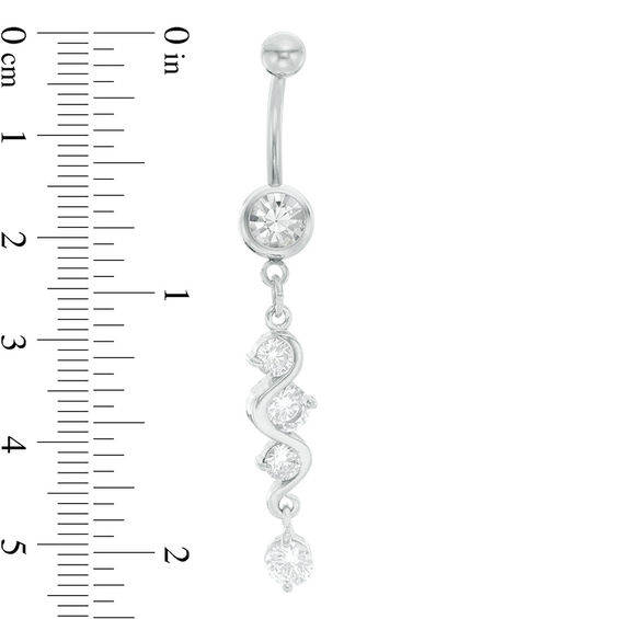 014 Gauge Cubic Zirconia Cascading Dangle Curved Belly Button Ring in Stainless Steel