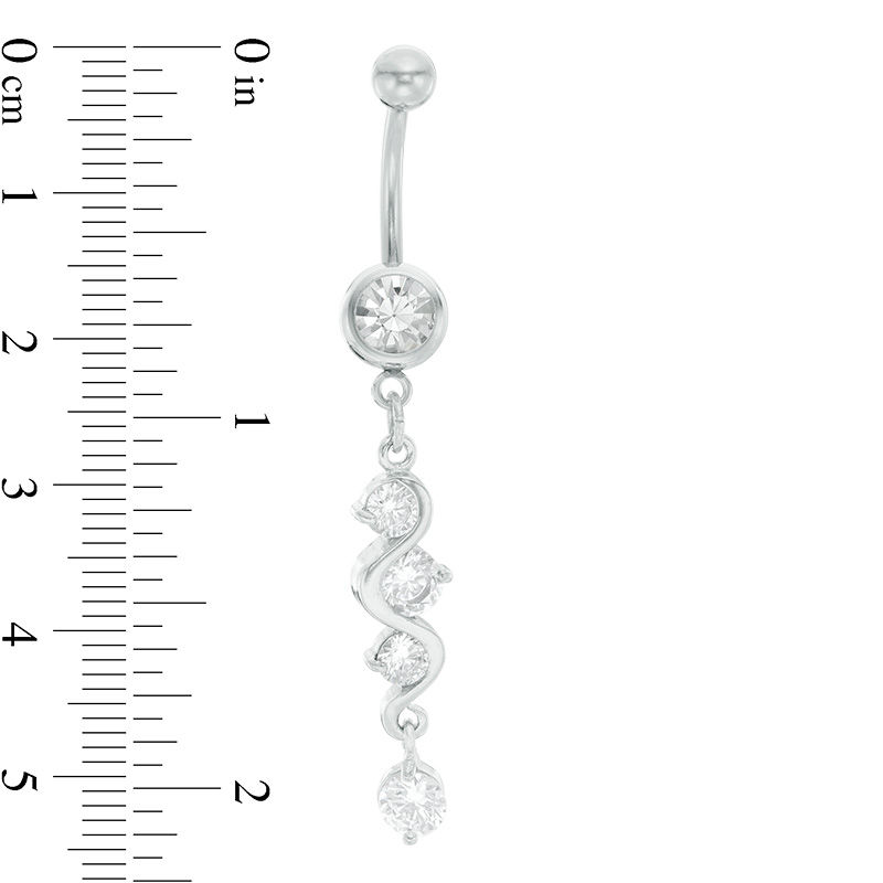 014 Gauge Cubic Zirconia Cascading Dangle Curved Belly Button Ring in Stainless Steel