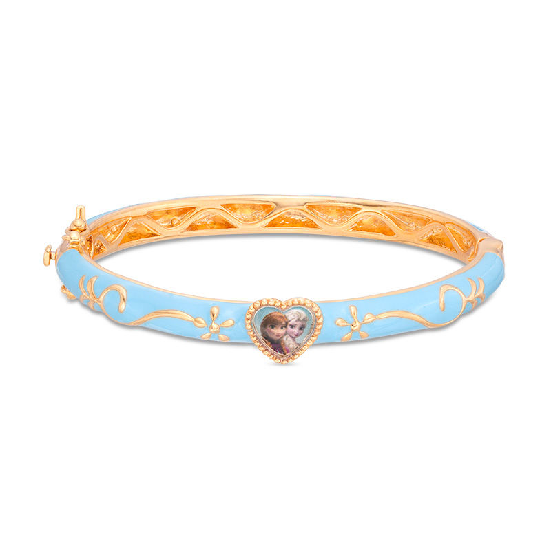 Child's ©Disney Elsa and Anna "LET IT GO" Enamel Bangle in Brass with 18K Gold Plate - 6"