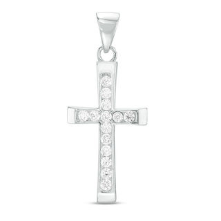 Sterling Silver Solid CZ Channel Cross Necklace Charm