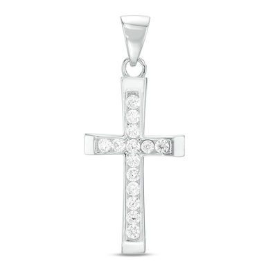 Sterling Silver Solid CZ Channel Cross Necklace Charm
