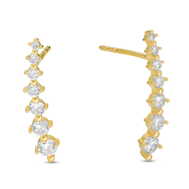 Cubic Zirconia Graduated Drop Earrings in 10K Gold
