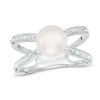 Thumbnail Image 0 of Honora 7 - 8mm Baroque Cultured Freshwater Pearl and Crystal Orbit Ring in Sterling Silver - Size 7