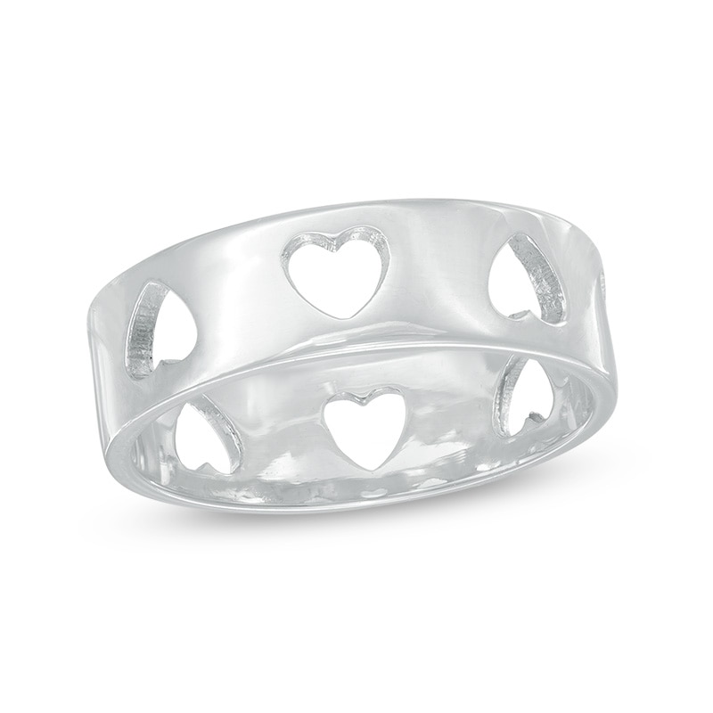 Cutout Heart Band in Sterling Silver - Size 8