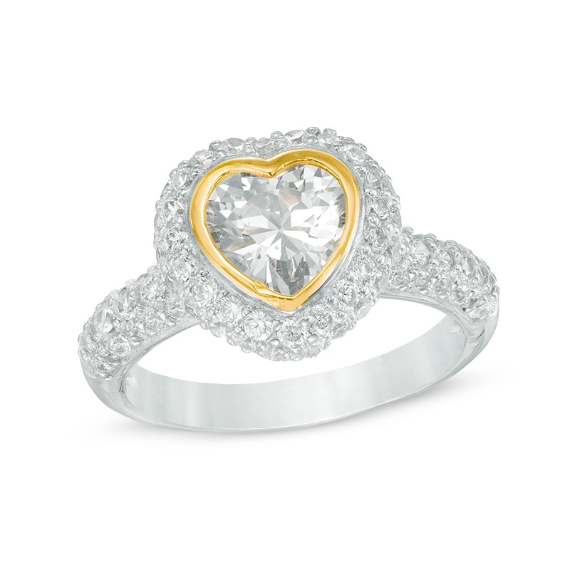 7mm Heart-Shaped Cubic Zirconia Frame Ring in Sterling Silver with 18K Gold Plate - Size 7