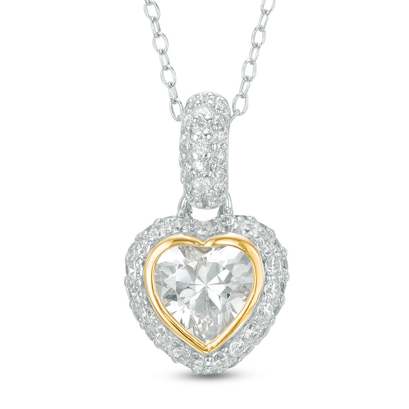6mm Heart-Shaped Cubic Zirconia Frame Pendant in Sterling Silver with 18K Gold Plate