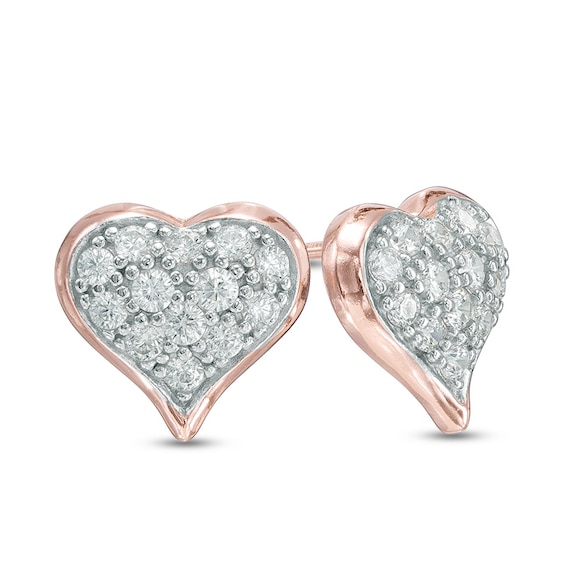 Cubic Zirconia Heart Stud Earrings in Sterling Silver with 18K Rose Gold Plate