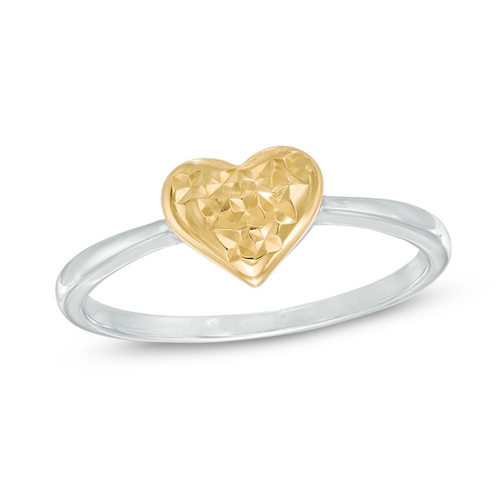 Diamond-Cut Heart Ring in Sterling Silver with 18K Gold Plate - Size 7