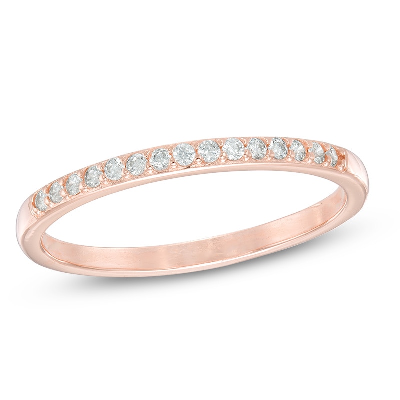 Cubic Zirconia Stackable Band in Sterling Silver with 18K Rose Gold Plating - Size 7