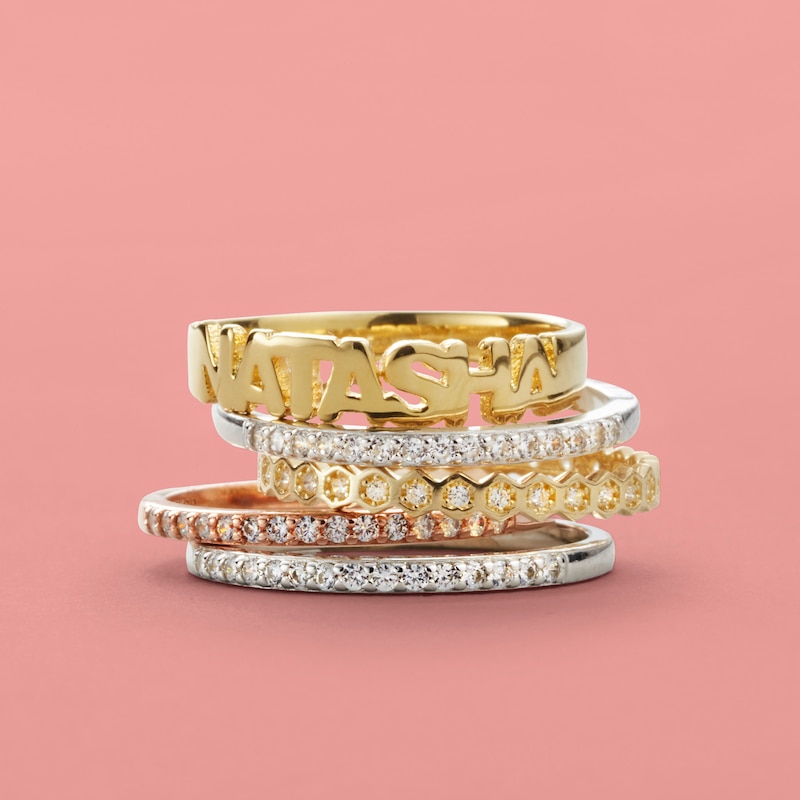 Main Image 2 of Cubic Zirconia Stackable Band in Sterling Silver with 18K Rose Gold Plating - Size 7