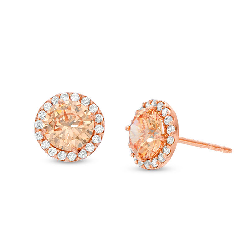 Main Image 1 of 6mm Champagne and White Cubic Zirconia Frame Stud Earrings in 14K Rose Gold