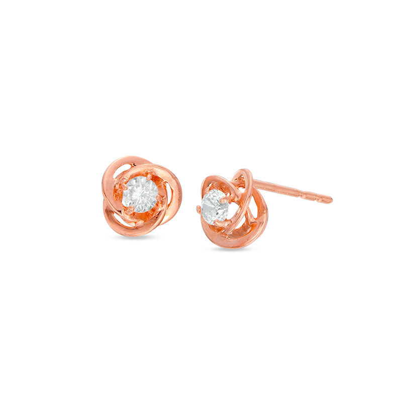 Cubic Zirconia Love Knot Stud Earrings in 14K Rose Gold | Banter