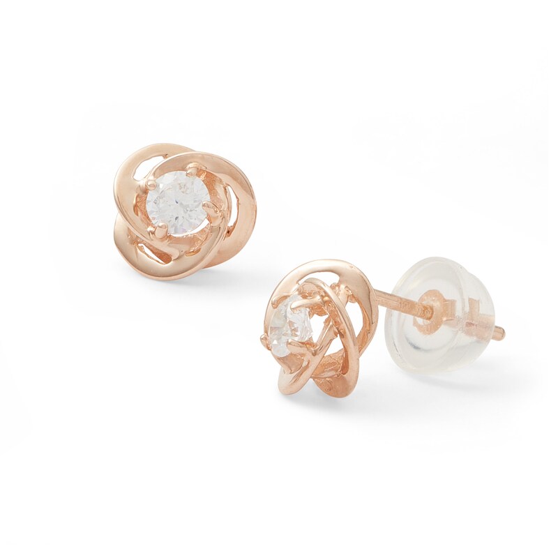 Cubic Zirconia Love Knot Stud Earrings in 14K Rose Gold