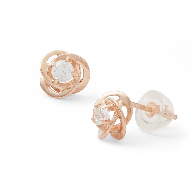 Main Image 1 of Cubic Zirconia Love Knot Stud Earrings in 14K Rose Gold