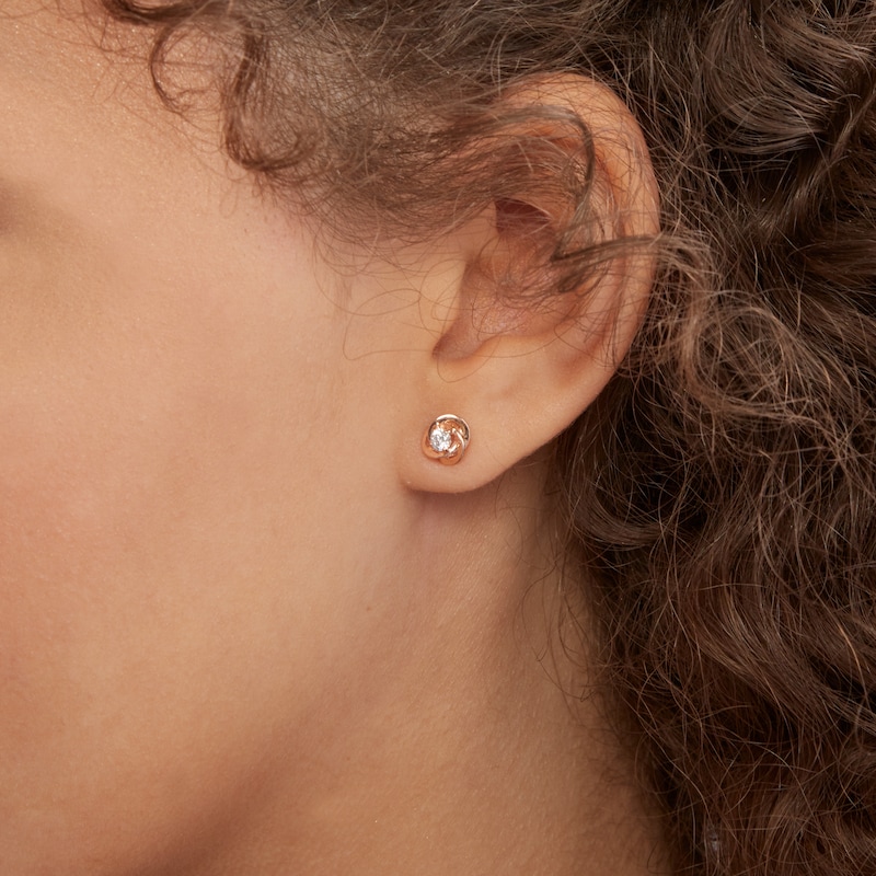 Main Image 3 of Cubic Zirconia Love Knot Stud Earrings in 14K Rose Gold