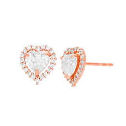 5mm Heart-Shape Cubic Zirconia Frame Stud Earrings in 14K Rose Gold