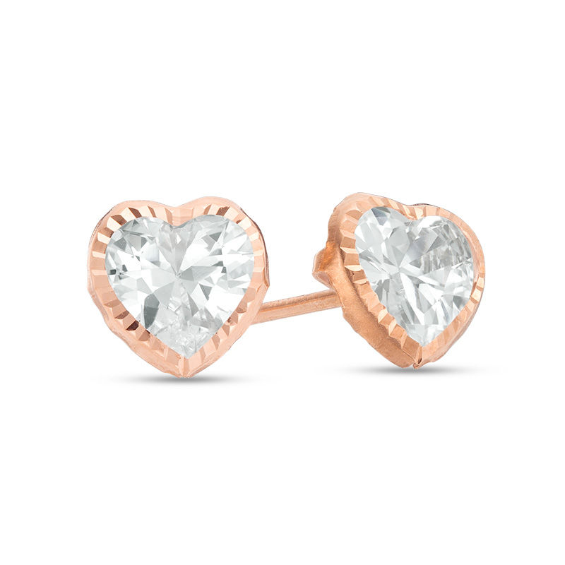 6mm Heart-Shaped Cubic Zirconia Solitaire Stud Earrings in 14K Rose Gold