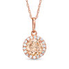 Thumbnail Image 1 of 6mm Champagne and White Cubic Zirconia Frame Pendant in 14K Rose Gold - 17"