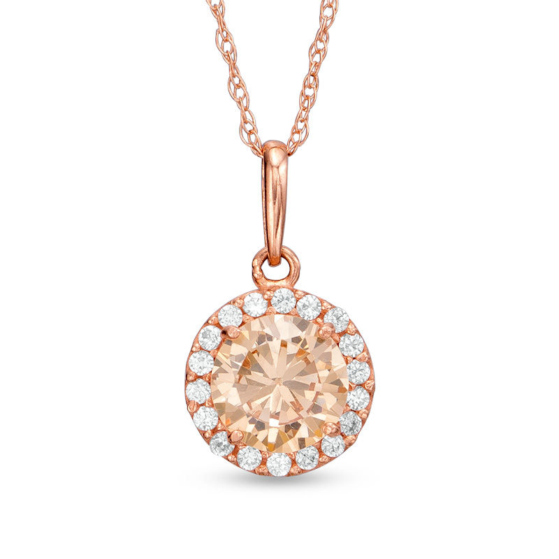 Main Image 1 of 6mm Champagne and White Cubic Zirconia Frame Pendant in 14K Rose Gold - 17"