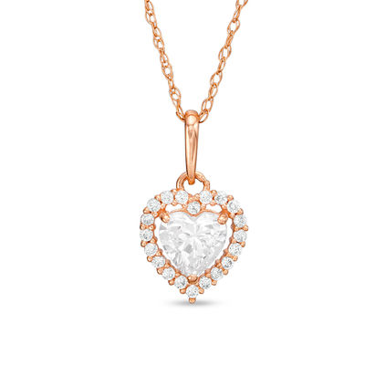 14K Solid Rose Gold CZ Heart-Shaped Frame Pendant - 17"