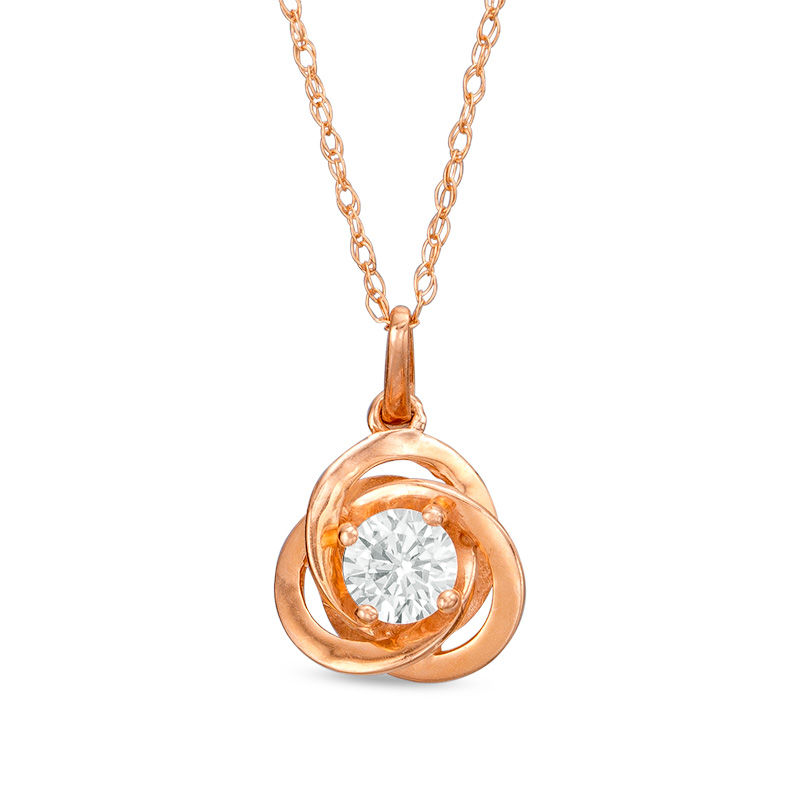 Main Image 1 of 4mm Cubic Zirconia Solitaire Love Knot Pendant in 14K Rose Gold - 17"