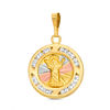 Divino Niño Diamond-Cut Medallion Necklace Charm in 10K Tri-Tone Gold with Cubic Zirconia