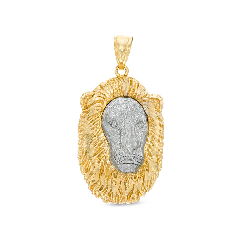 Main Image 1 of Diamond-Cut Lion Head Necklace Charm in 10K Two-Tone Gold