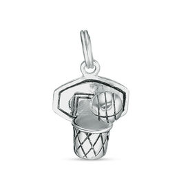 Oxidized Basketball with Hoop Bracelet Charm in Sterling Silver