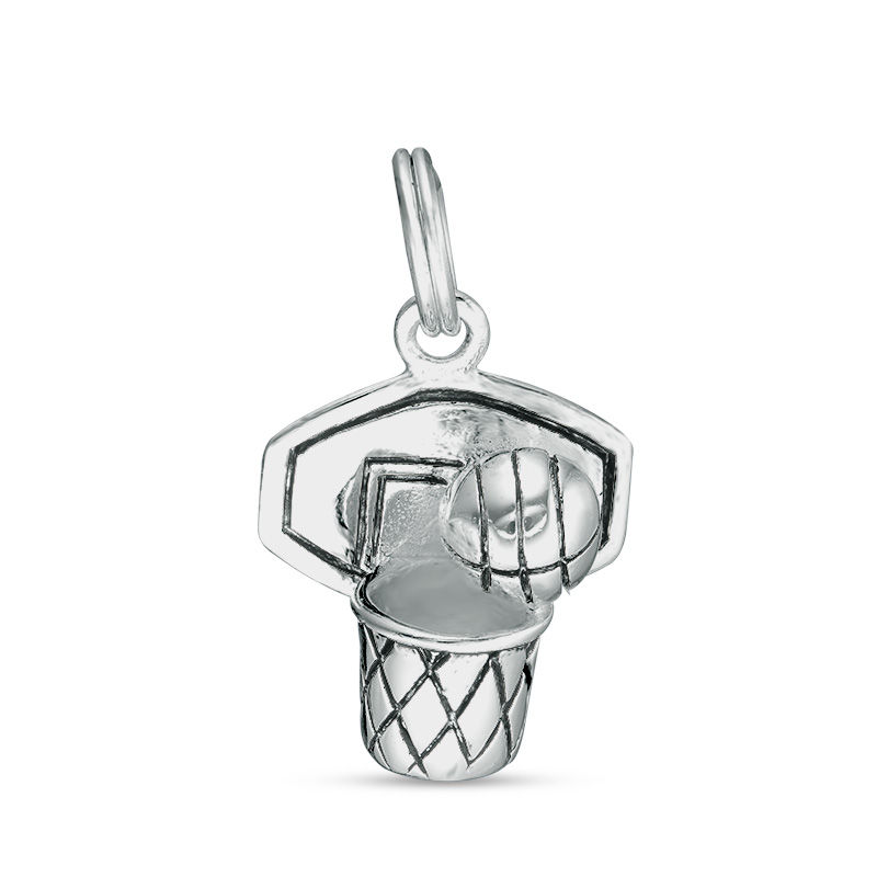 Main Image 1 of Oxidized Basketball with Hoop Bracelet Charm in Sterling Silver