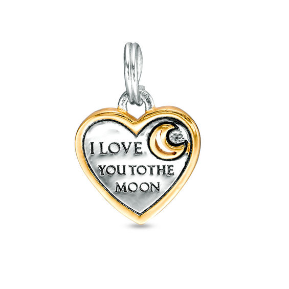 "I LOVE YOU TO THE MOON" Heart Bracelet Charm in Sterling Silver and 14K Gold Plate