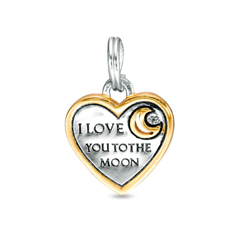 Main Image 1 of "I LOVE YOU TO THE MOON" Heart Bracelet Charm in Sterling Silver and 14K Gold Plate