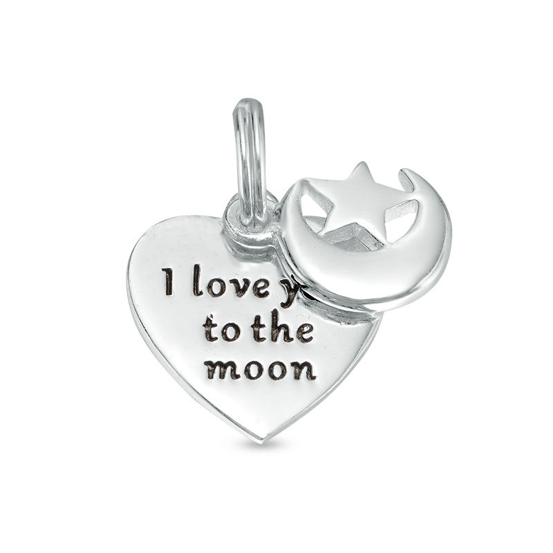 Main Image 1 of Oxidized "I love you to the moon" Heart Bracelet Charm in Sterling Silver