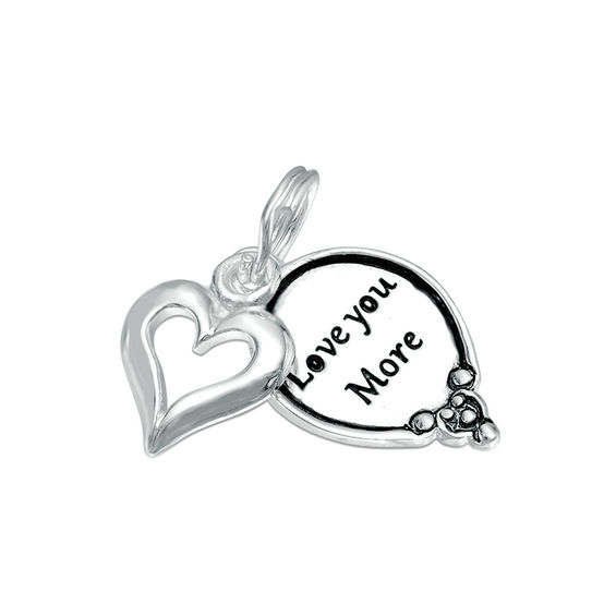 Oxidized "Love you More" with Heart Dangle Bracelet Charm in Sterling Silver