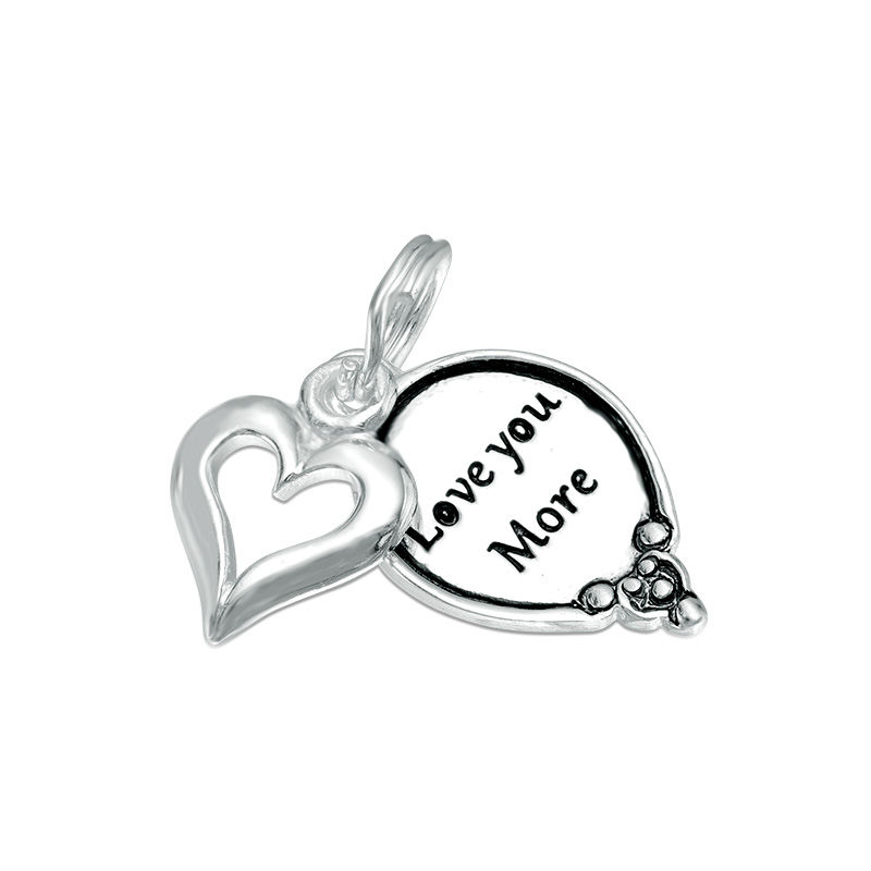 Main Image 1 of Oxidized "Love you More" with Heart Dangle Bracelet Charm in Sterling Silver