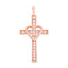 Cubic Zirconia Cross with Heart Necklace Charm in 10K Rose Gold