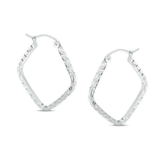 Diamond-Cut Square Hoop Earrings in 10K White Gold