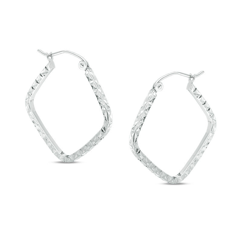 Diamond-Cut Square Hoop Earrings in 10K White Gold