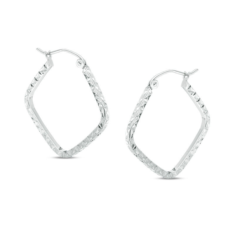 Main Image 1 of Diamond-Cut Square Hoop Earrings in 10K White Gold