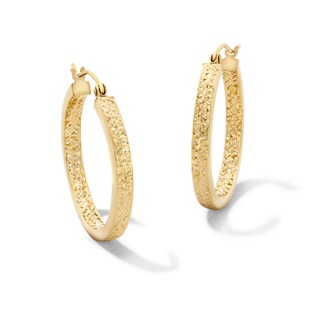 14K Hollow Gold Diamond-Cut Inside-Out Hoops