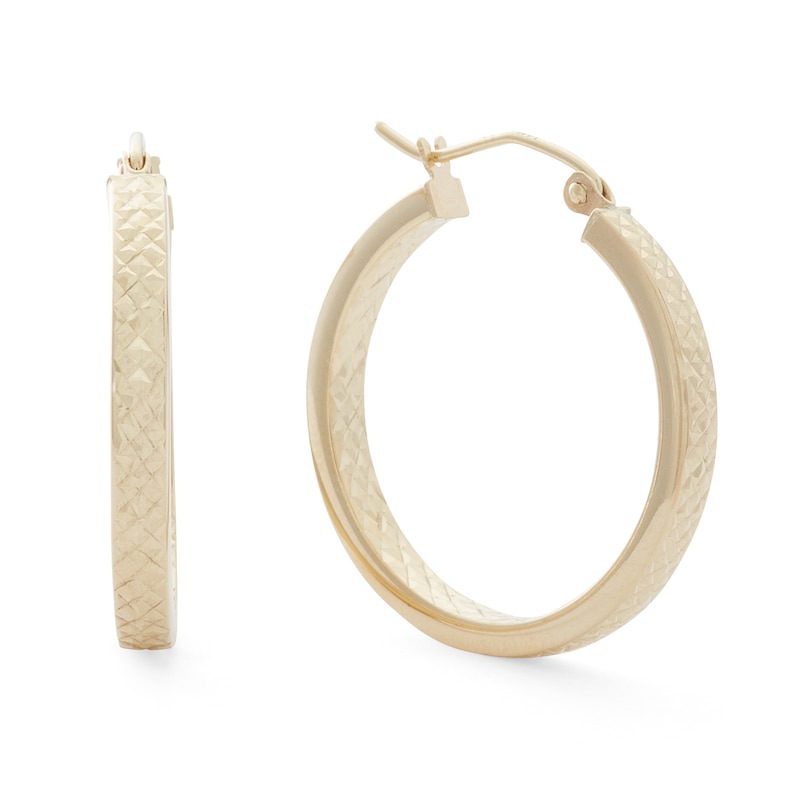 14K Hollow Gold Diamond-Cut Inside-Out Hoops