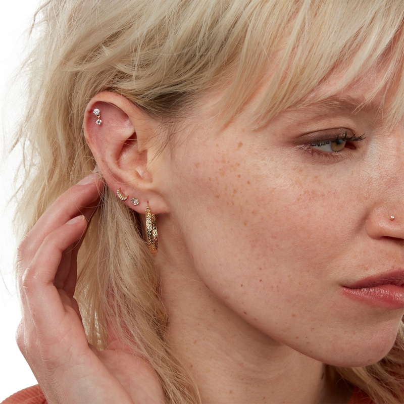 Main Image 4 of 14K Hollow Gold Diamond-Cut Inside-Out Hoops