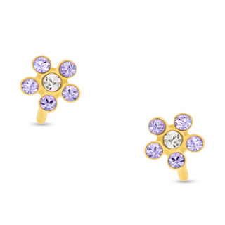 Child's and White Crystal Flower Stud Earrings in 14K Gold