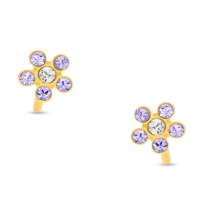 Child's and White Crystal Flower Stud Earrings in 14K Gold