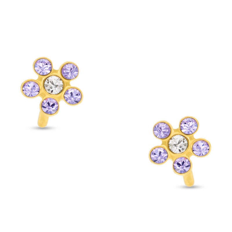 Child's and White Crystal Flower Stud Earrings in 14K Gold