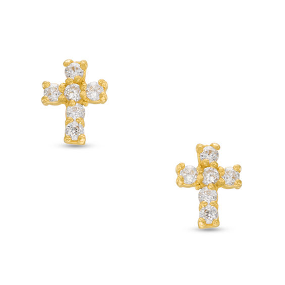 Child's Cubic Zirconia Cross Stud Earrings in 14K Gold