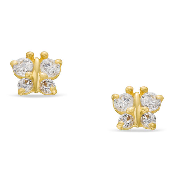 Child's Cubic Zirconia Butterfly Stud Earrings in 14K Gold